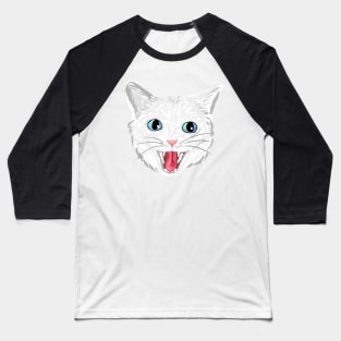 White cat hissing (blue eyes) Baseball T-Shirt